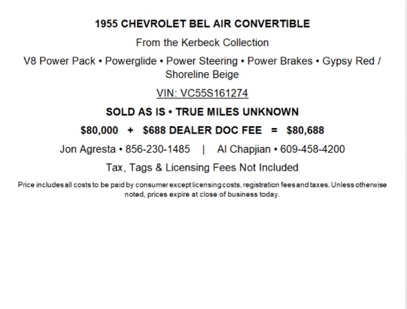 Used 1955 Chevrolet Bel Air Convertible from the Kerbeck Collection for sale $80,000 at F.C. Kerbeck Aston Martin in Palmyra NJ 08065 3