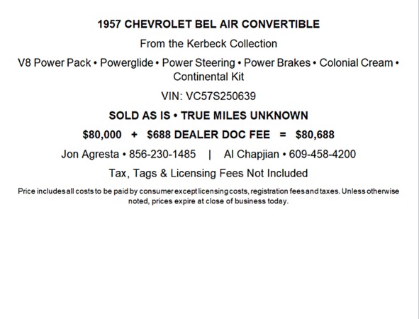 Used 1957 Chevrolet Bel Air Convertible from the Kerbeck Collection for sale $80,000 at F.C. Kerbeck Aston Martin in Palmyra NJ 08065 3